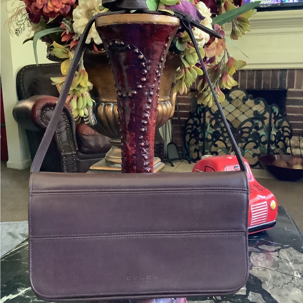 Authentic Coach Tribeca Stitch Convertible Clutch brown leather shoulder bag